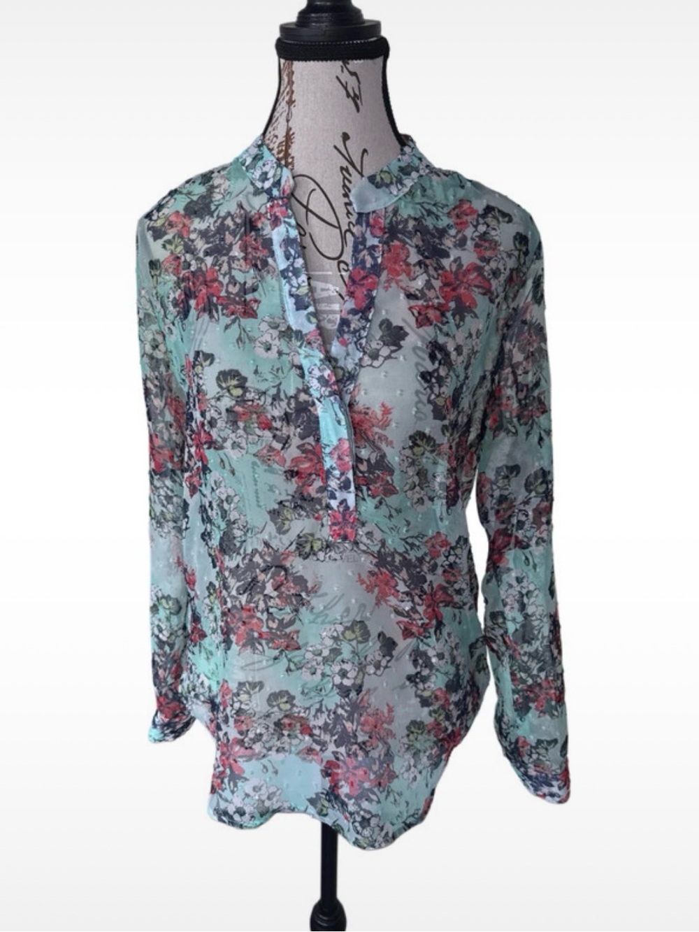 Kut from the cloth semi-sheer, v-neck, long sleeve blouse, size small